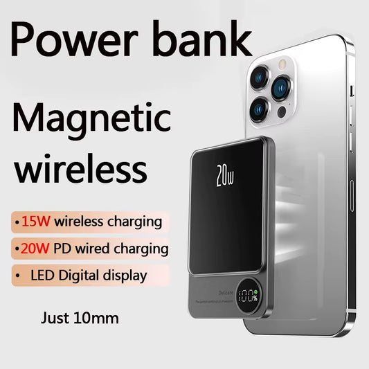 Portable 10000Mah Magnetic Wireless Power Bank Metal PD 20W Fast Charging External Battery for Macsafe Iphone Samsung Powerbank