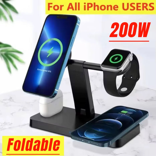 Super Fast 200W 4-in-1 Wireless Charger Stand for MagSafe iPhone 16/15/14/13 Pro
